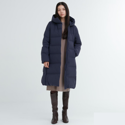Пуховик Uniqlo SEAMLESS DOWN LONG COAT розмір L синій (429468) id_15584 фото